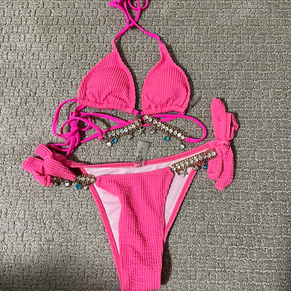 SHEIN hot pink triangle bikini